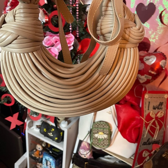 Beige Not A Woolen Hobo Bag Featuring A Distinctive Loop Handle Design - Picture 2 of 6